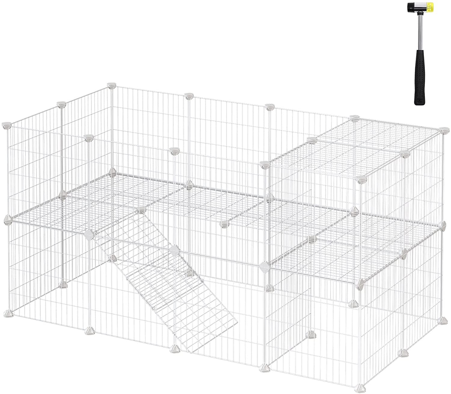 36 Panels Pet Playpen, Small Animal Playpen, Rabbit Guinea Pig Cage, Zip Ties Included, Metal Wire Apartment-Style Two-Story Pet Premium Villa for Bunnies Puppies,Indoor Use, Black ULPI002B01