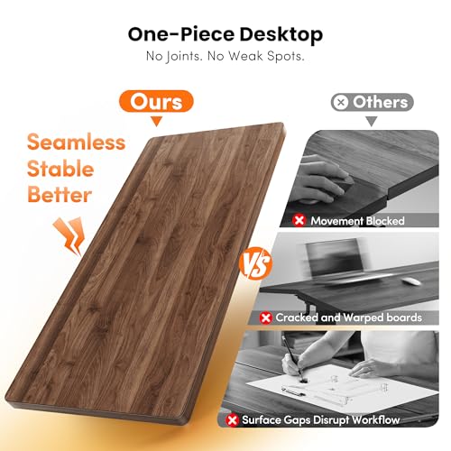 One-Piece Standing Desk, 48 x 24 Electric Height Adjustable Computer Desk, Sit Stand up Home Office Workstations with Whole-Piece Desktop, Black Walnut