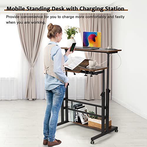 Mobile Standing Desk Adjustable Height, Rolling Desk Stand Up Desk, view 5