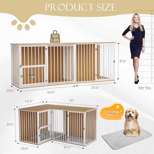 Large Double Dog Crate Furniture, White, view 8
