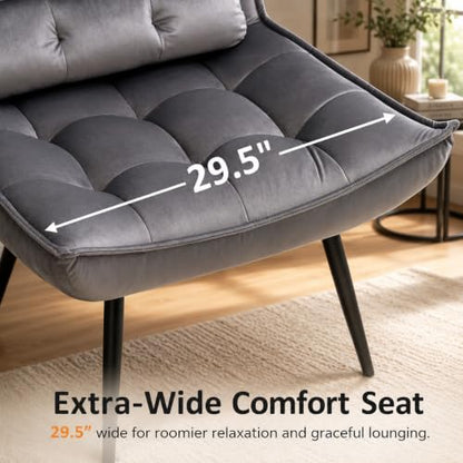 Accent Chair with Ottoman, Set of 2 Modern Velvet Wingback Reading Chair with Lumbar Pillow, Upholstered Lounge Armchair with Footrest for Living Room Bedroom Small Space, 4079 (2, Dark Grey)