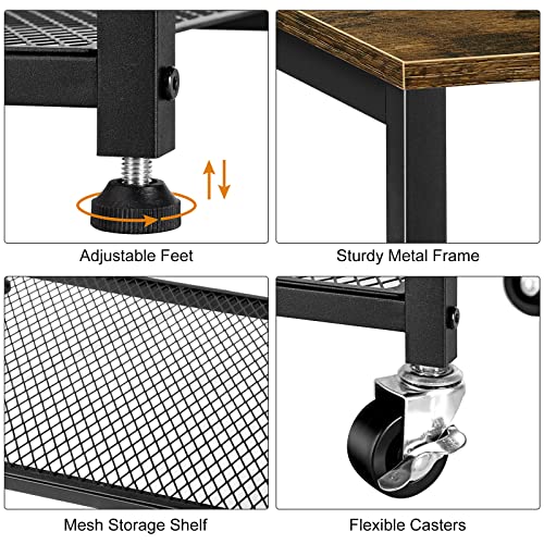 Side Table Small with Wheels Industrial Night Stand Storage Shelf 3 Tier Wood End Table with Metal Frame for Small Space Living Room Bedroom Kitchen Office