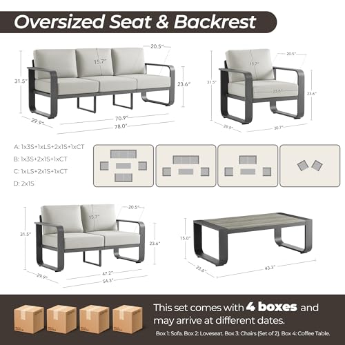 CHITA Aluminum Outdoor Chairs Set of 2, Modern Patio Furniture Chairs Set | 100% Aluminum Frame, Wood-Like Finish Grain, 6.3in Thickened Cushion, OEKO-TEX Olefin Washable Covers, Anti-slip Straps