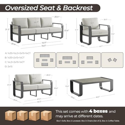 CHITA Aluminum Outdoor Chairs Set of 2, Modern Patio Furniture Chairs Set | 100% Aluminum Frame, Wood-Like Finish Grain, 6.3in Thickened Cushion, OEKO-TEX Olefin Washable Covers, Anti-slip Straps
