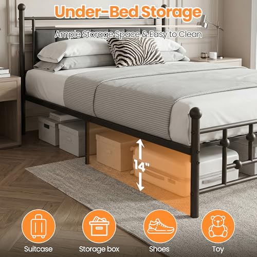 Velvet Upholstered Queen Bed Frame with Headboard, view 5