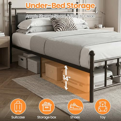 Velvet Upholstered Queen Bed Frame with Headboard, view 5