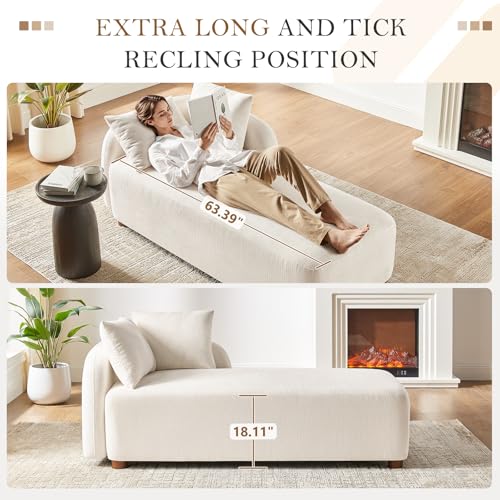 68.9" Chaise Lounge Chair Indoor with Left Facing, Chenille Beige, view 7