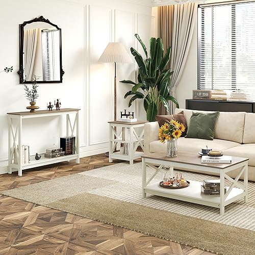 Farmhouse Coffee Table for Living Room, White, view 5