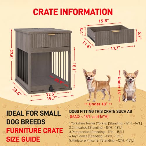 Dog Crate Furniture End Table with Charging Station & Drawer for Small Dogs, view 3
