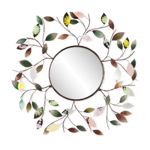 Decorative metallic leaf wall mirror, view 2