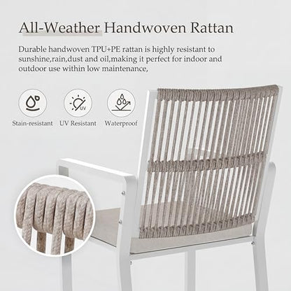 Outdoor Patio Dining Chair, All-Weather Woven Rope Outdoor Chairs Set of 2, Sturdy Steel Frame, 400 lbs, Ergonomic Backrest, Removable Breathable Cushion, for Patio & Garden, White