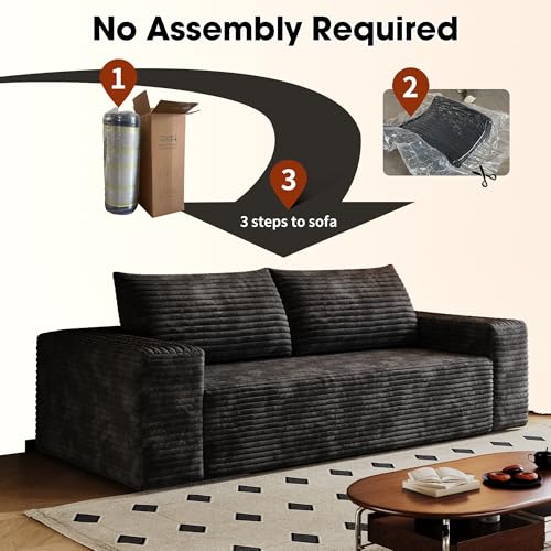 63" Cloud Loveseat Boneless Sofa Couch in a Box, No Assembly Required 2 Seater Foam Compression Couches, Modern Living Room Floor Sofa Couch Corduroy Small Love Seat