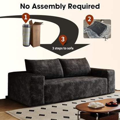63" Cloud Loveseat Boneless Sofa Couch in a Box, No Assembly Required 2 Seater Foam Compression Couches, Modern Living Room Floor Sofa Couch Corduroy Small Love Seat
