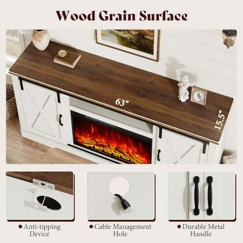 Fireplace TV Stand with Sliding Barn Door for TVs up to 75", view 5