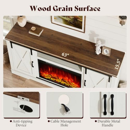 Fireplace TV Stand with Sliding Barn Door for TVs up to 75", view 5