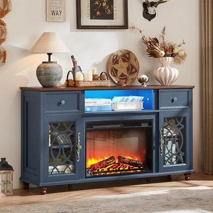 Farmhouse Fireplace TV Stand with Electric Fireplace & LED Lights, view 2