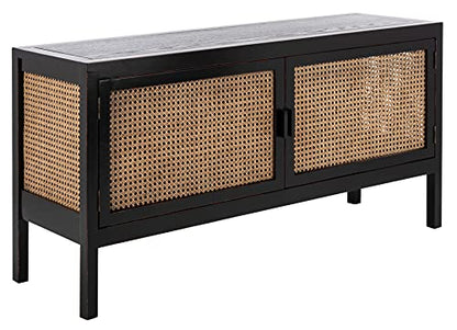 SAFAVIEH Karel TV Stand for up to 55" Flatscreen – Coastal Black & Light Natural, 2 Doors, Fully Assembled Entertainment Media Console (MED2100A)
