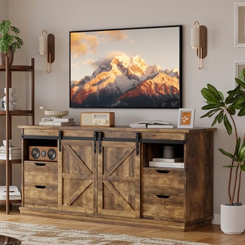58" Farmhouse TV Stand for TVs up to 65", 4 Drawers, Barnwood, view 2