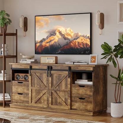 58" Farmhouse TV Stand for TVs up to 65", 4 Drawers, Barnwood, view 2