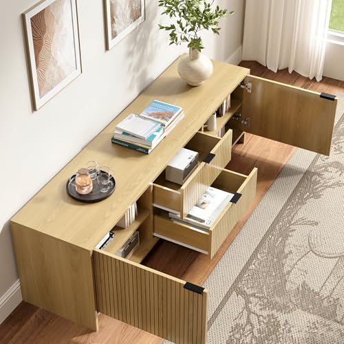 Fluted TV Stand for TVs up to 70", Modern TV Console with 2 Drawers, view 7