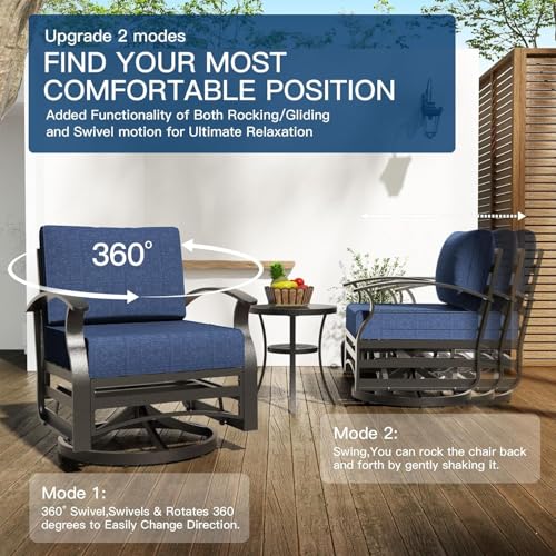 Aluminum Patio Furniture Set,5 Piece Modern Metal Outdoor Patio Furniture w/5.1'' Thick Cushion,Swivel Chairs and 45" Propane Fire Pit Table,Patio Conversation Sets for Porch,Deck,NavyBlue
