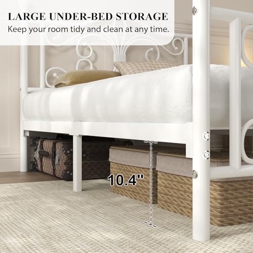 Full Size Bed Frame with Butterfly Pattern Design Headboard, White, view 6