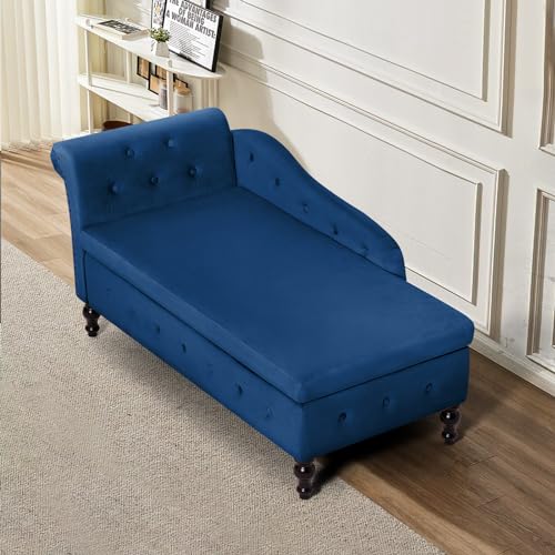 Velvet Chaise Lounge w/Left Armrest & Storage Space, Blue, view 6