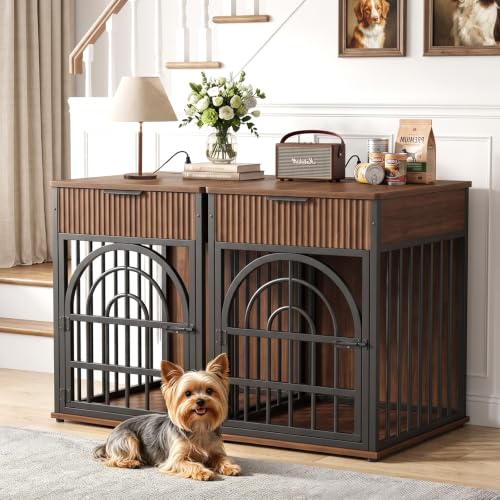 Dog Crate Furniture, Wooden Dog Kennel for Small Breed,Walnut, view 7