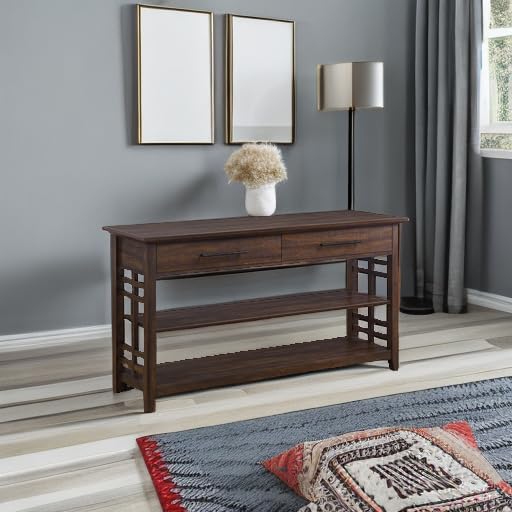 3 Tier Console Table with Two Storage Shelves & Drawers, Wood Accent Sofa Table for Entryway Living Room Hallway - 55 Inch - Norrell (Espresso)