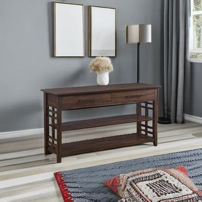 3 Tier Console Table with Two Storage Shelves & Drawers, Wood Accent Sofa Table for Entryway Living Room Hallway - 55 Inch - Norrell (Espresso)