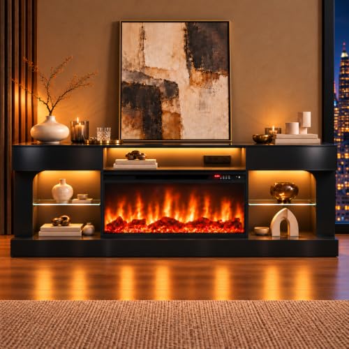 70 Inch Electric Fireplace TV Stand, Modern Entertainment Center with Fireplace, view 4