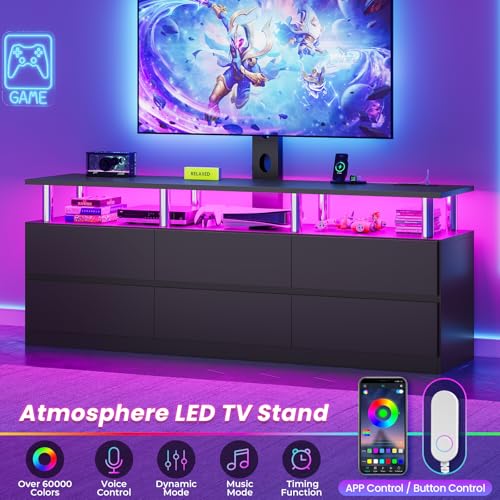 Black LED TV Stand with Mount and Power Outlet, view 7
