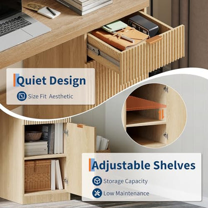 Fluted Executive Desk with Drawers, 60" Modern Home Office Desk, view 6