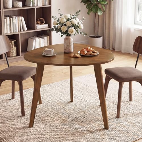 35.5" Dining Table for 2-3, Farmhouse Wooden Kitchen Table with Solid Rubber Wood Legs, Space-Saving Dinner Table for Dinette, Living Room, Dorm, Home Office, Walnut
