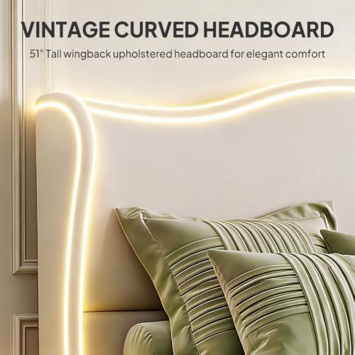 Queen Size Bed Frame 51" Tall Wingback Headboard, view 4