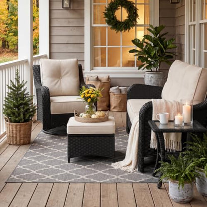 10 Piece Wicker Outdoor Furniture Set with 6-inch Comfy Cushions, High Back Patio Furniture Set with Swivel Rocking Chairs and Fire Pit Table