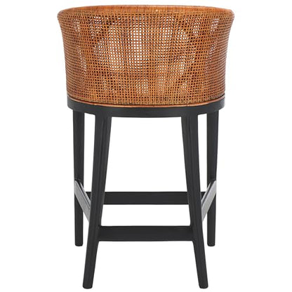 SAFAVIEH Furniture - Brando Counter Stool - Brown & Black - Solid Wood - Coastal Upholstered Design - Ideal for Kitchen, Bar Area, Dining Room - Fully Assembled (BST4000D)