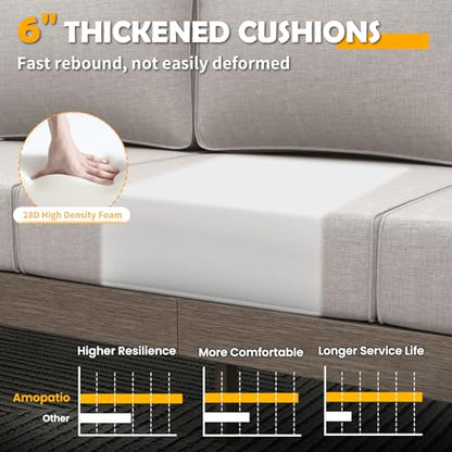 Aluminum Patio Furniture Set, 8 Pieces Modern Metal Outdoor Furniture, Faux Wood Grain Finish Frame Patio Sofa Sets with 6" Cushion for Backyard, Beige (Included Waterproof Covers)