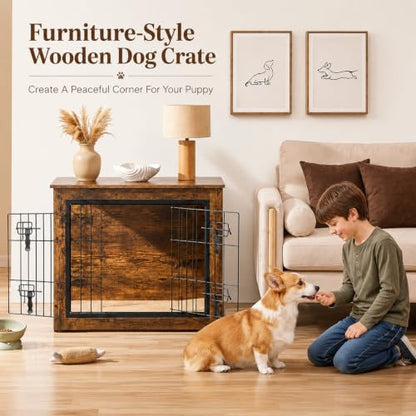 Yaheetech 27.5in Wooden Dog Crate Furniture w/Cushion for Small Medium Dogs, view 4