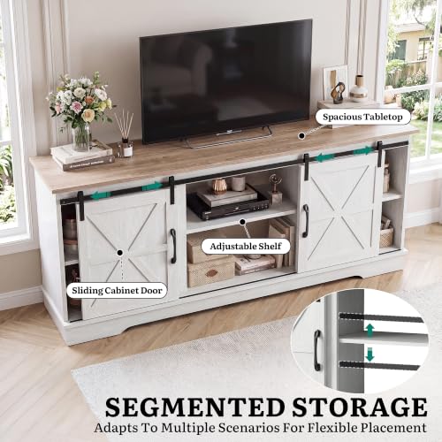 Farmhouse TV Stand for 65", Entertainment Center, White/Grey Wash, view 4