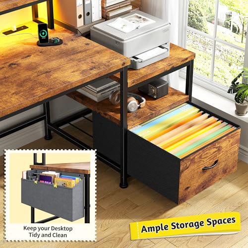57" Office Desk with Drawers & Printer Space for Home Work,Brown, view 4