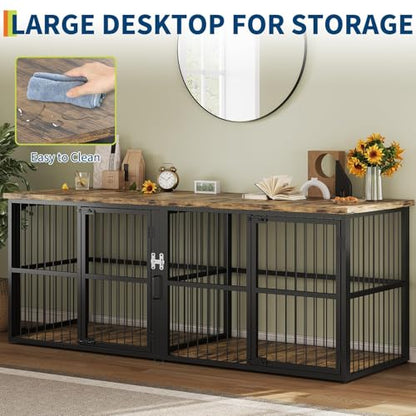 GAOMON 87in Extra Large Double Dog Crate Furniture with Divider, view 7