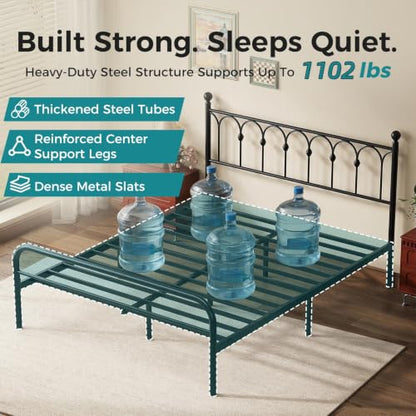 12 Inch King Metal Bed Frame with Victorian Headboard, view 5