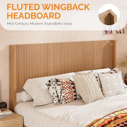 Fluted King Bed Frame with headboard and Storage Bench, view 7