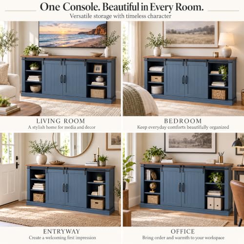 68 Inch TV Stand Entertainment Center with 2 Barn Doors and 9 Shelves for TVs, view 5
