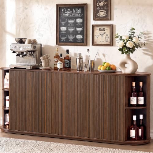 71" Fluted Sideboard Buffet Cabinet with Sliding Doors, Walnut, view 4