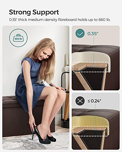 SONGMICS MAZIE Collection - 30 Inches Storage Ottoman Bench with Flipping Lid, Storage Chest Footstool, Load 660 lb, for Entryway, Living Room, Bedroom, Synthetic Leather, Brown ULSF45BR