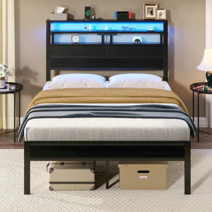 Full Size Bed Frame with LED Lights and Charging Station, view 2