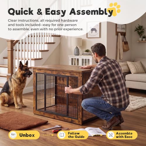 3-in-1 Wooden Dog Crate Furniture, Side Table & Kennel with Cushion, view 7