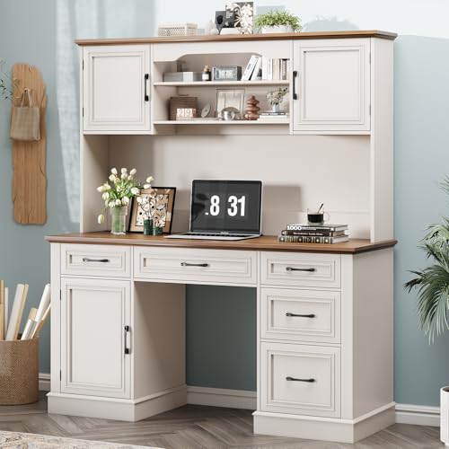 Executive Desk with 5 Drawers, White, view 8